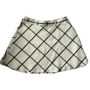 LOFT Outlet Sz 12 Petite Skater Skirt Ivory Black Squares Plaid Womens NWT
